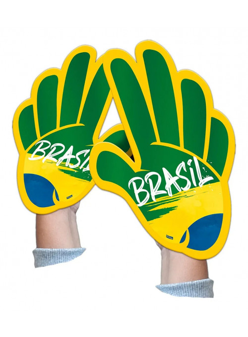 Plaquinha Divertida Mão Torcedor Vai Brasil Copa do Mundo 34cm Festcolor 6 Unidades