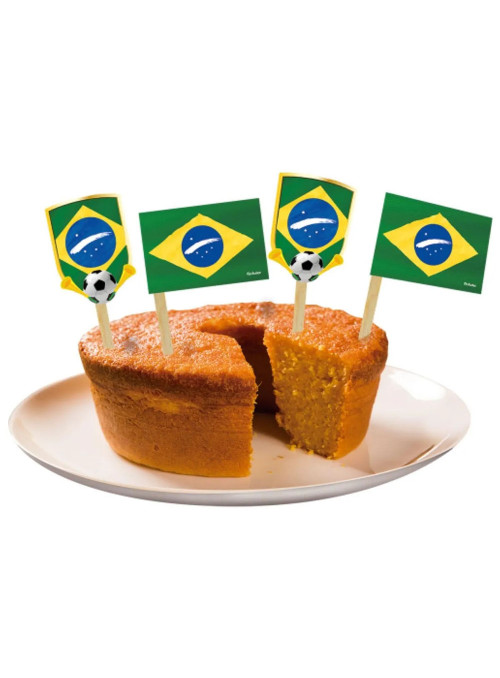 Bandeirinha Topper para Doces Vai Brasil Copa do Mundo Festcolor 8 Unidades