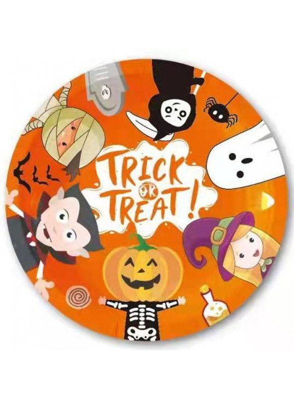 Prato de Papel Halloween Doce ou Travessura 18cm Silver Festas 10 Unidades