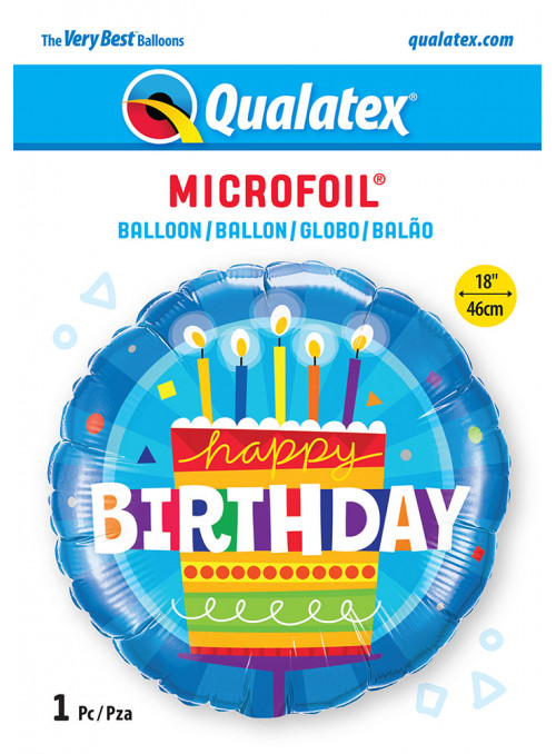 Balão Metalizado Bolo de Aniversário Azul 18 Polegadas 46cm Qualatex