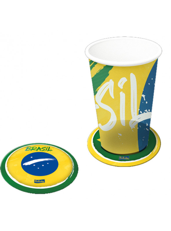 Porta Copos Brasil Copa do Mundo 9cm Festcolor 8 Unidades