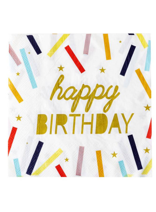 Guardanapo de Papel Folha Dupla Happy Birthday 33x33 Silver Festas 20 Unidades