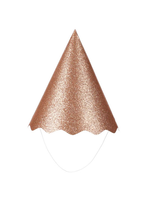 Chapéu de Aniversário Papel Rose Gold Metalizado Glitter Silver Festas 8 Unidades