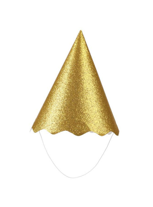 Chapéu de Aniversário Papel Dourado Metalizado Glitter Silver Festas 8 Unidades