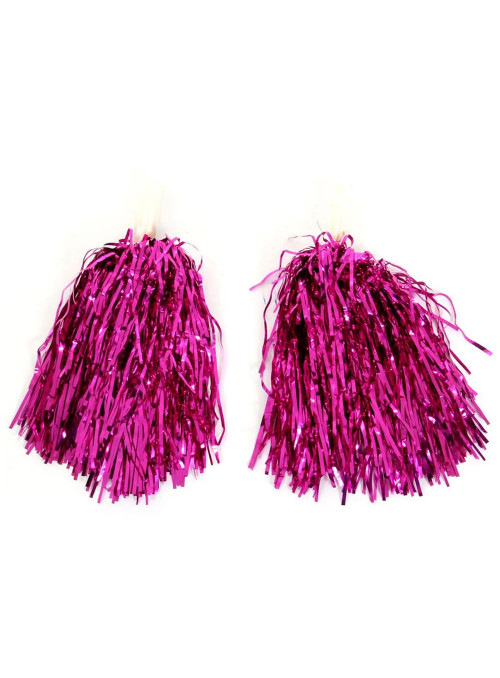 Pompom Metalizado Rosa Pink 33cm Líder de Torcida Adereço Fantasia Bazar 2 Unidades