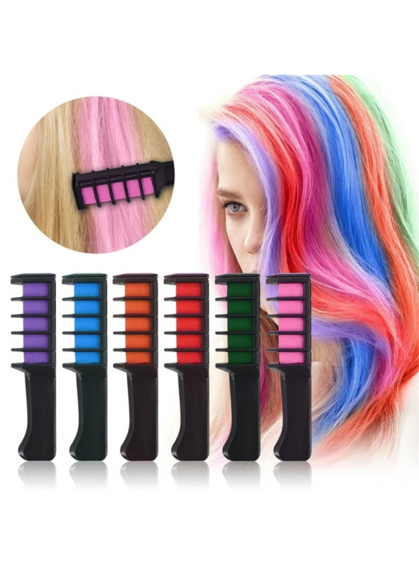 Pente para Colorir Cabelo Cores Sortidas Fantasia Adereço Carnaval 6 Unidades