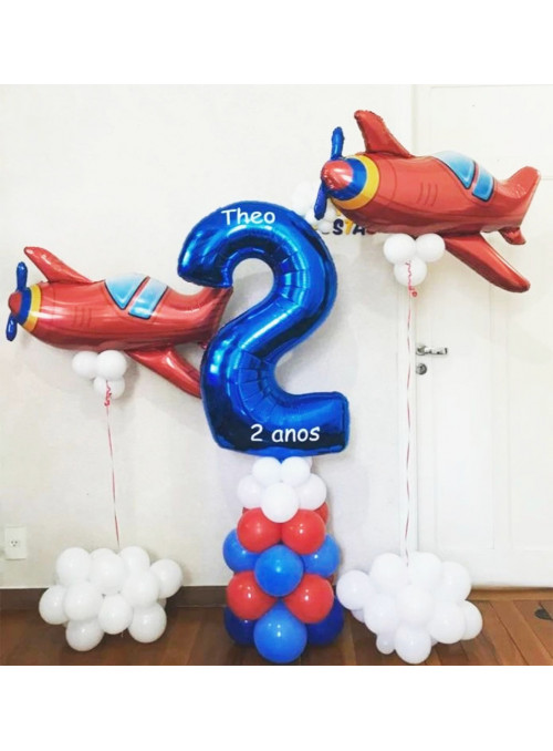 Kit Arranjo de Balões Avião Torre com Balão Metalizado Número