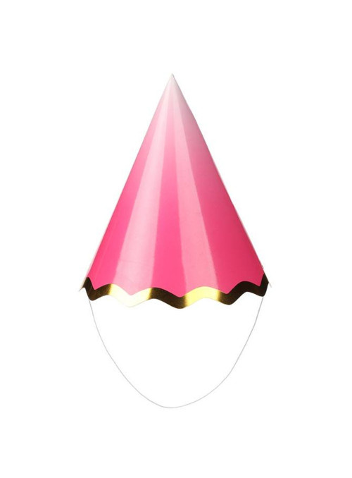 Chapéu de Aniversário Papel Degrade Rosa Borda Dourada Silver Festas 8 Unidades