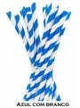 Canudos de Papel Listras Azul e Branco Silver Festas 12 Unidades