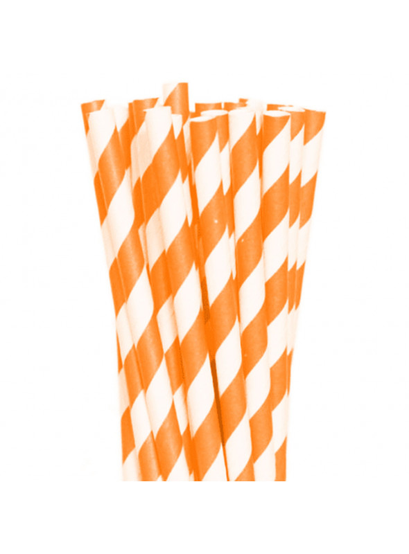 Canudos de Papel Listras Laranja e Branco Silver Festas 12 Unidades
