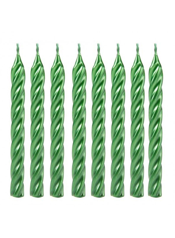 Velas de Bolo Aniversário Espiral Verde Metalizada Silver Festas 8 unidades