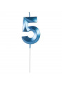 Vela de Aniversário Design Número 5 Azul Perolizado Silver Festas