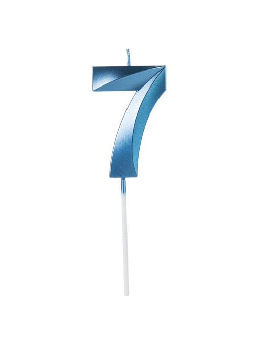 Vela de Aniversário Design Número 7 Azul Perolizado Silver Festas