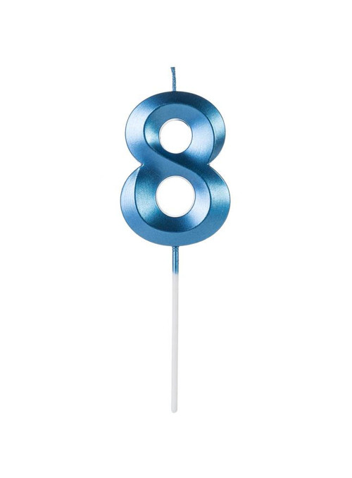 Vela de Aniversário Design Número 8 Azul Perolizado Silver Festas
