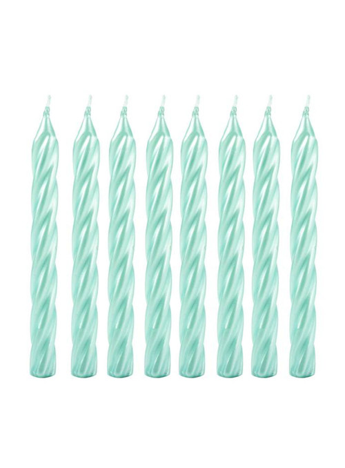 Vela de Aniversário Espiral Verde Tiffany Silver Festas 8 Unidades