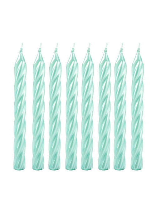 Vela de Aniversário Espiral Verde Tiffany Silver Festas 8 Unidades