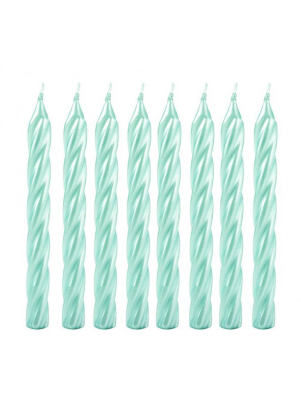 Vela de Aniversário Espiral Verde Tiffany Silver Festas 8 Unidades