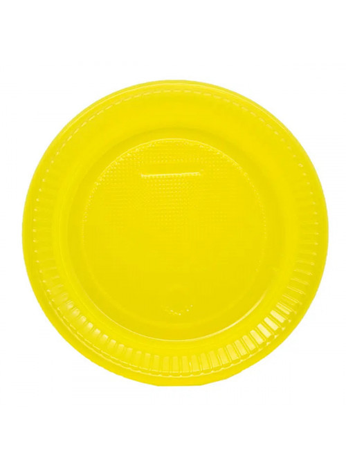 Prato de Plástico Descartável de Festa Amarelo 15cm Junco 10 Unidades
