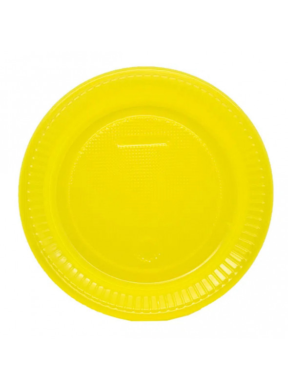 Prato de Plástico Descartável de Festa Amarelo 15cm Junco 10 Unidades