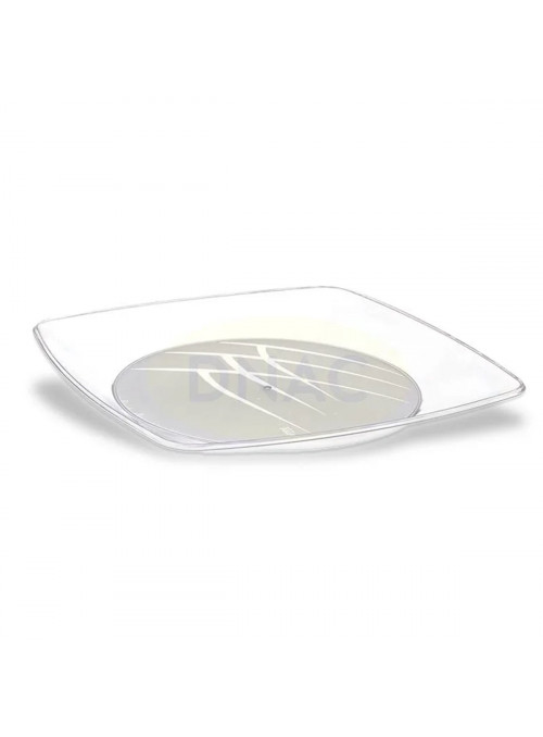 Prato de Plástico Luxo Transparente Quadrado 15cm Junco 10 Unidades