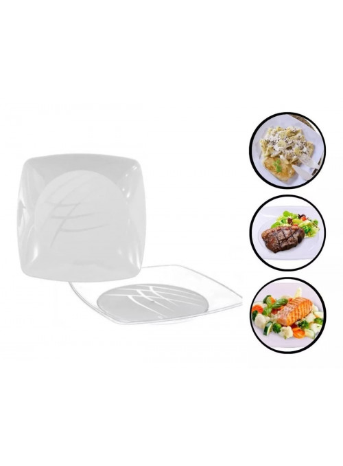 Prato de Plástico Luxo Transparente Quadrado 15cm Junco 10 Unidades
