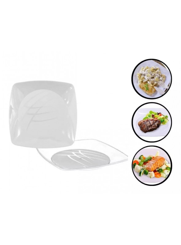 Prato de Plástico Luxo Transparente Quadrado 15cm Junco 10 Unidades