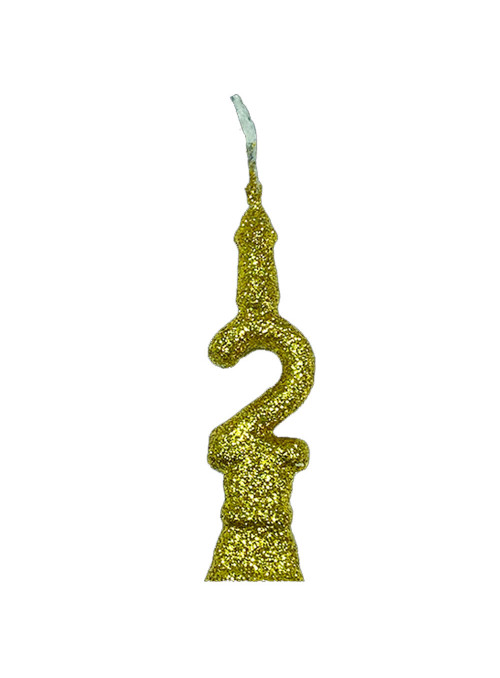 Vela de Aniversário Mini Glitter Número 2 Dourada Junco