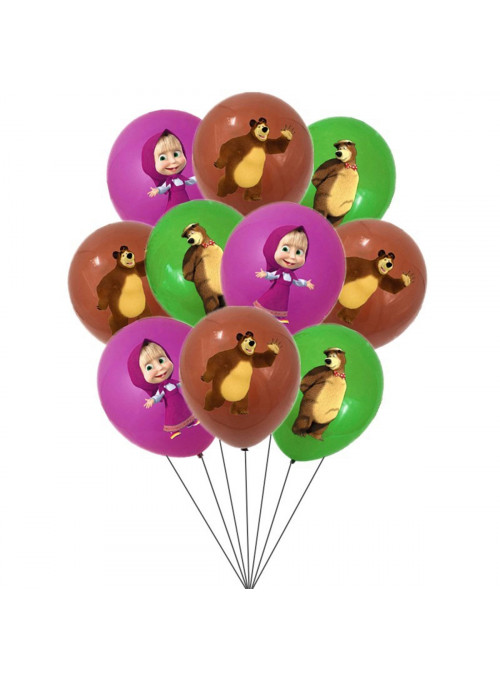 Balão de Látex Masha e o Urso 12 Polegadas 30cm Importado 10 Unidades