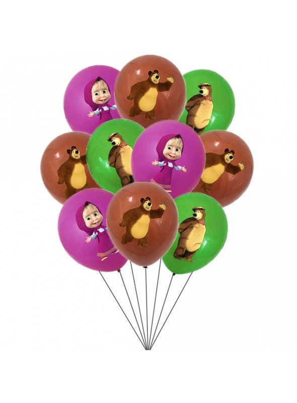 Balão de Látex Masha e o Urso 12 Polegadas 30cm Importado 10 Unidades