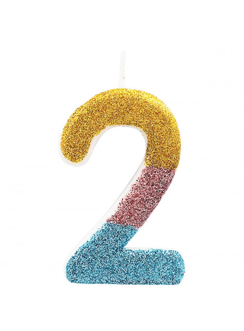 Vela de Aniversário Puro Glitter Número 2 6cm Cromus