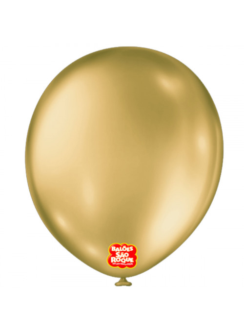 Balão de Látex Ouro Metallic 16 Polegadas 40cm São Roque 10 Unidades