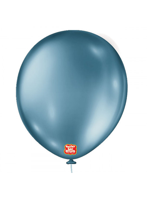 Balão de Látex Azul Metallic 16 Polegadas 40cm São Roque 10 Unidades
