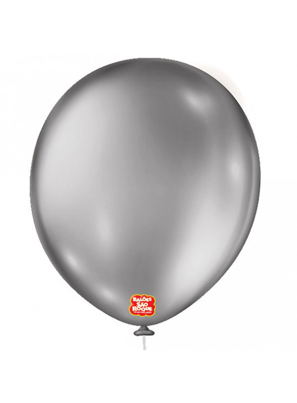 Balão de Látex Prata Metallic 16 Polegadas 40cm São Roque 10 Unidades