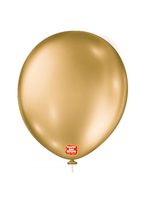 Balão de Látex Dourado Metallic 16 Polegadas 40cm São Roque 10 Unidades