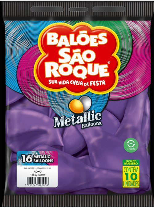 Balão de Látex Roxo Metallic 16 Polegadas 40cm São Roque 10 Unidades