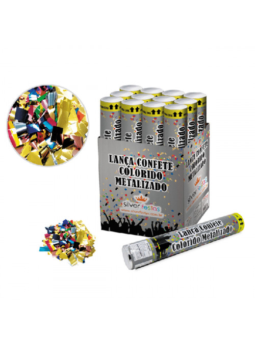 Lança Confetes Papel Colorido Metalizado 30cm Silver Festas