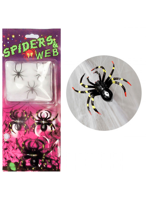 Teia de Aranha Branca com 6 Aranhas Decoração Halloween Silver Festas