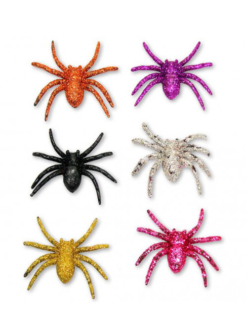 Aranha Glitter Colorida Halloween 7,5cm Silver Festas 6 Unidades