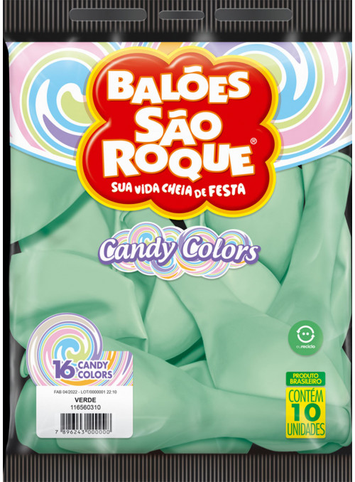 Balão de Látex Verde Candy Pastel 16 Polegadas 40cm São Roque 10 Unidades