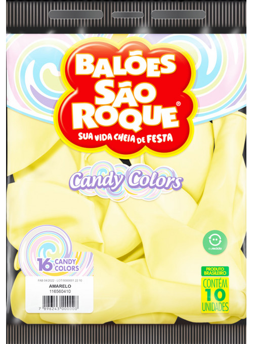 Balão de Látex Amarelo Candy Pastel 16 Polegadas 40cm São Roque 10 Unidades