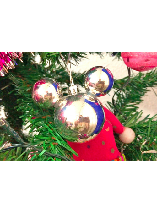 Kit 3 Unidades Bola de Natal Mickey Prata 8cm Decoração Natal