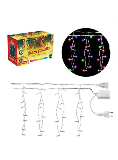 Pisca Pisca Led Cascata Colorido Natal com Conector 150 Leds 4,0m