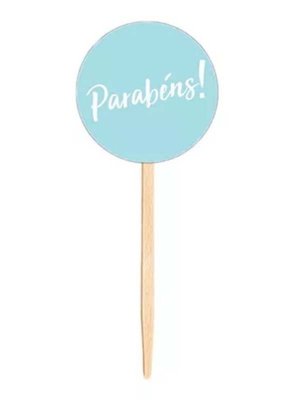 Topo para Cupcake Pick Toppers Parabéns Azul Claro 10 Unidades