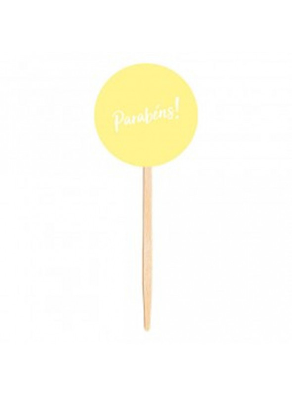Topo para Cupcake Pick Toppers Parabéns Amarelo Candy 10 Unidades