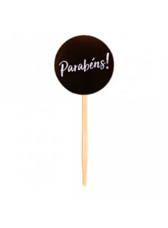 Topo para Cupcake Pick Toppers Parabéns Preto 10 Unidades