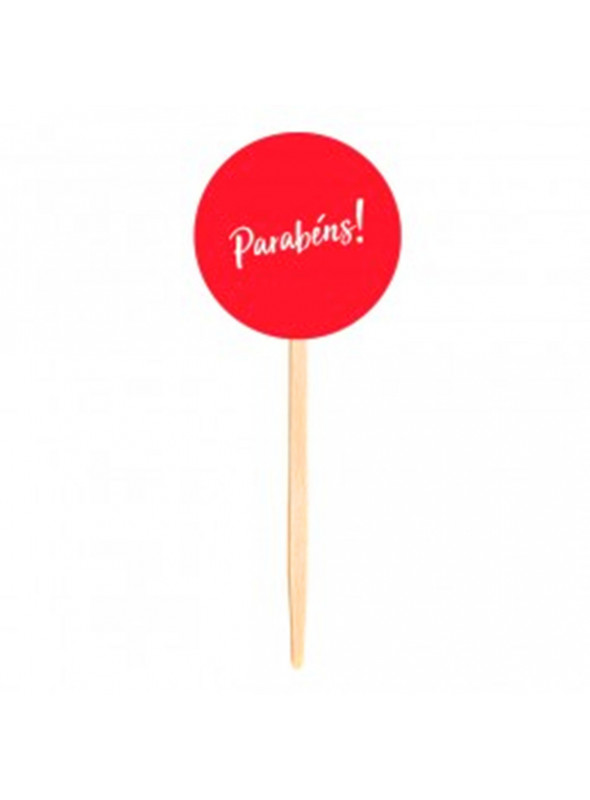 Topo para Cupcake Pick Toppers Parabéns Vermelho 10 Unidades