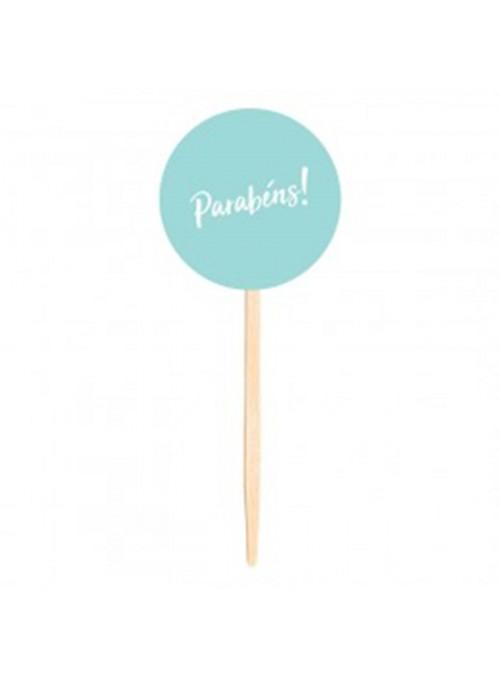 Topo para Cupcake Pick Toppers Parabéns Azul Tiffany 10 Unidades