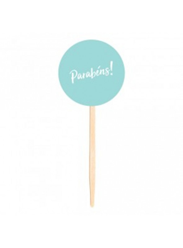 Topo para Cupcake Pick Toppers Parabéns Azul Tiffany 10 Unidades