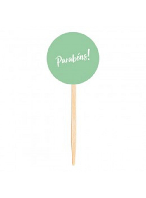 Topo para Cupcake Pick Toppers Parabéns Verde Água 10 Unidades