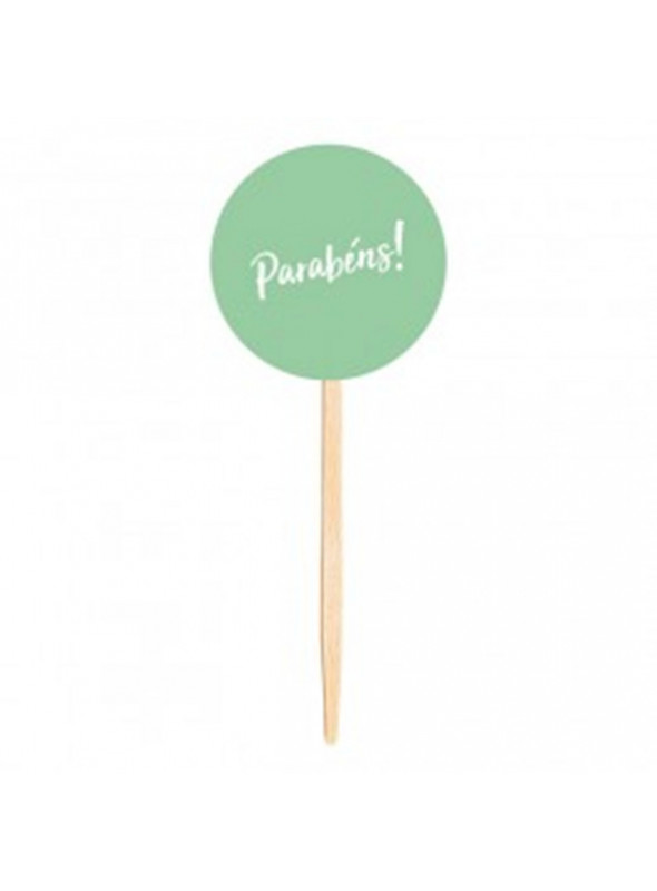 Topo para Cupcake Pick Toppers Parabéns Verde Água 10 Unidades